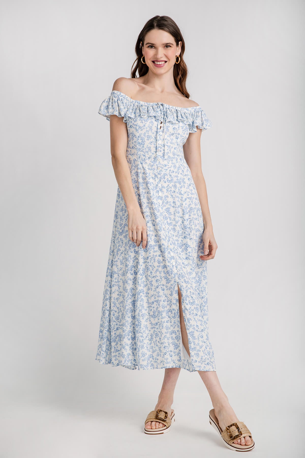 Z Supply Veda Tropical Off Shoulder Maxi Dress White / Large Z Supply Veda Tropical Off Shoulder Maxi Dress White / Large