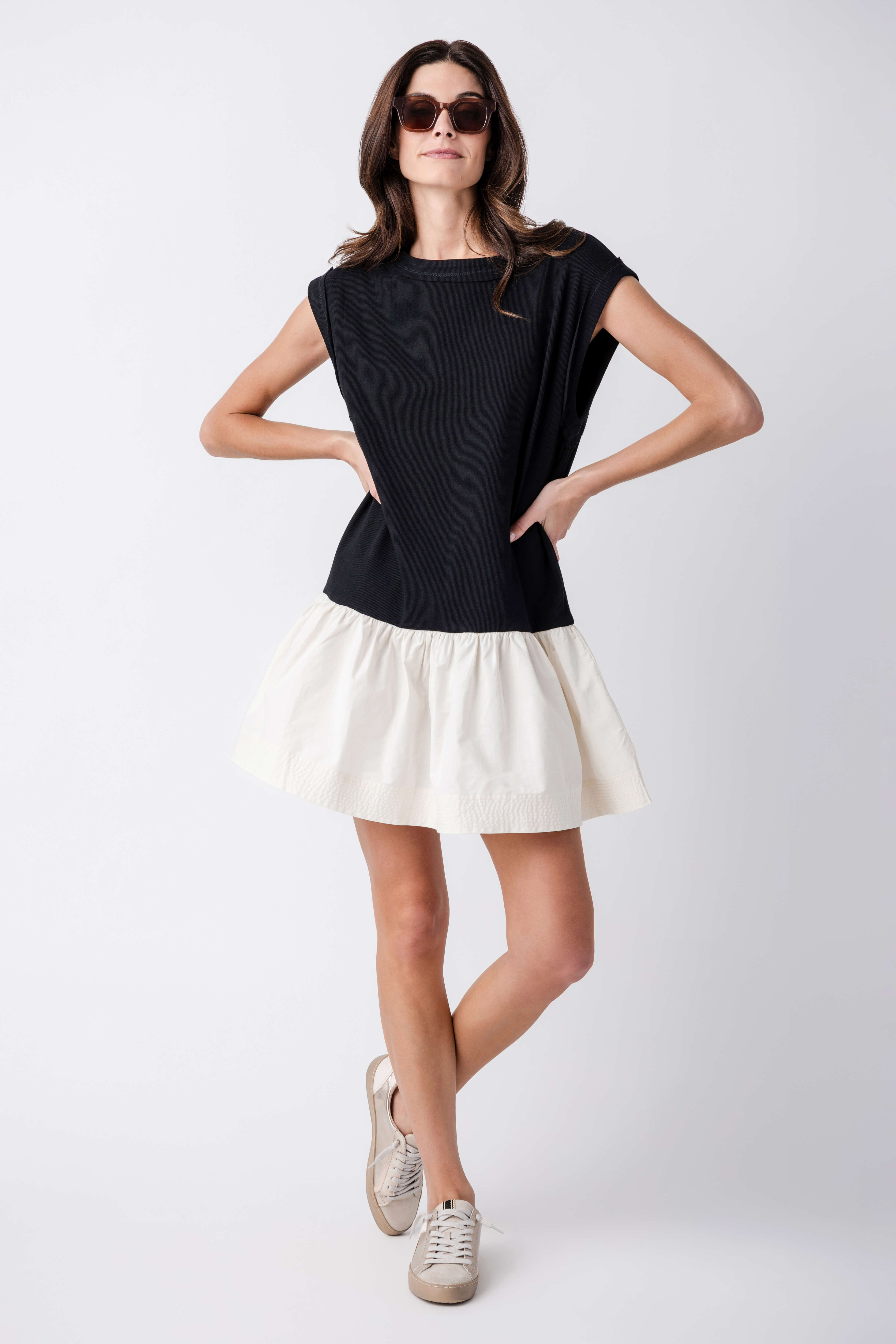 By Together Chalise Contrast Mini Dress Black Cream / Large By Together Chalise Contrast Mini Dress Black Cream / Large
