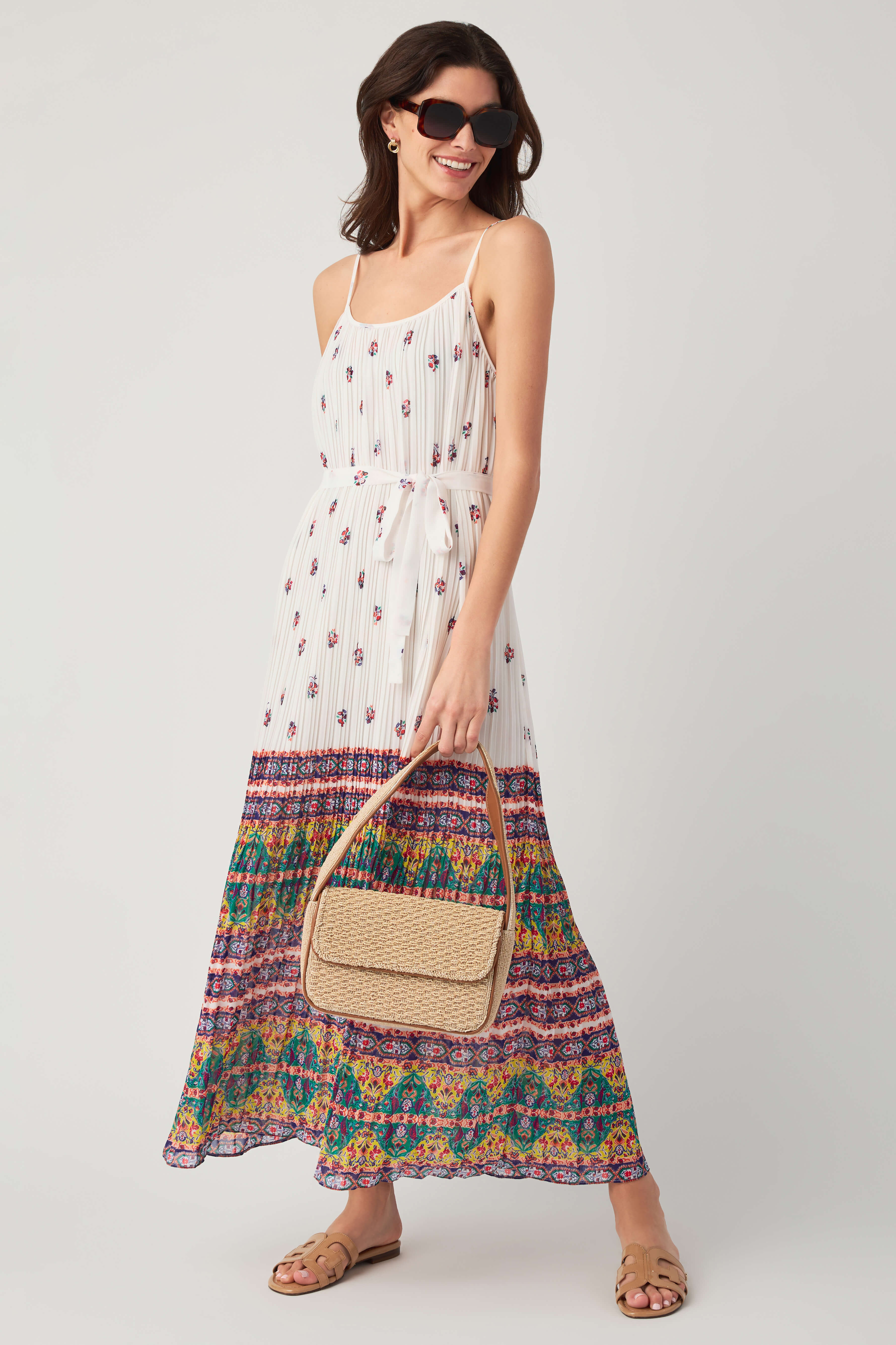 skies are blue dress Skies Are Blue Pleated Maxi Dress White Multi / Large