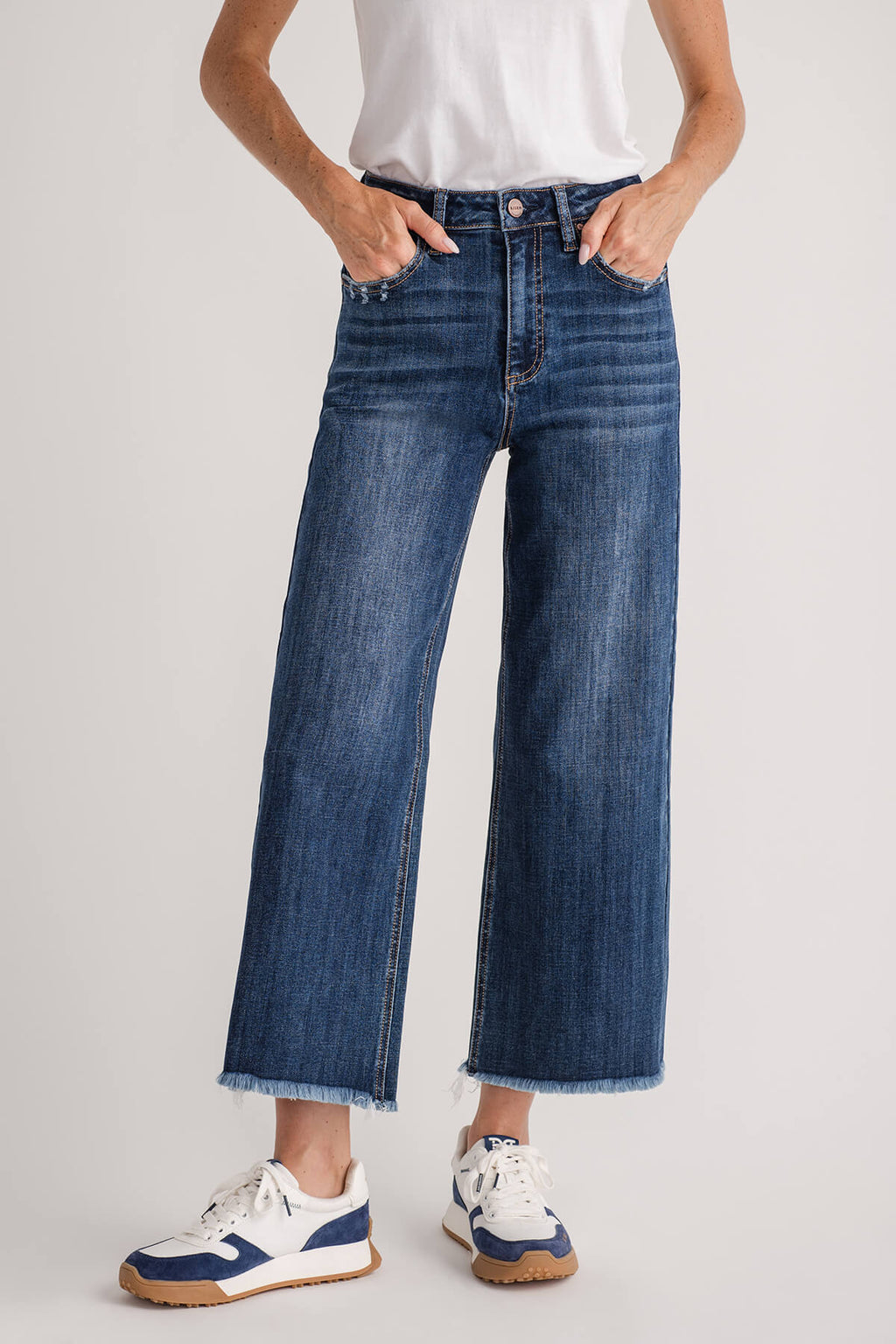 RISEN High Rise Crop Wide Fray Hem Jeans