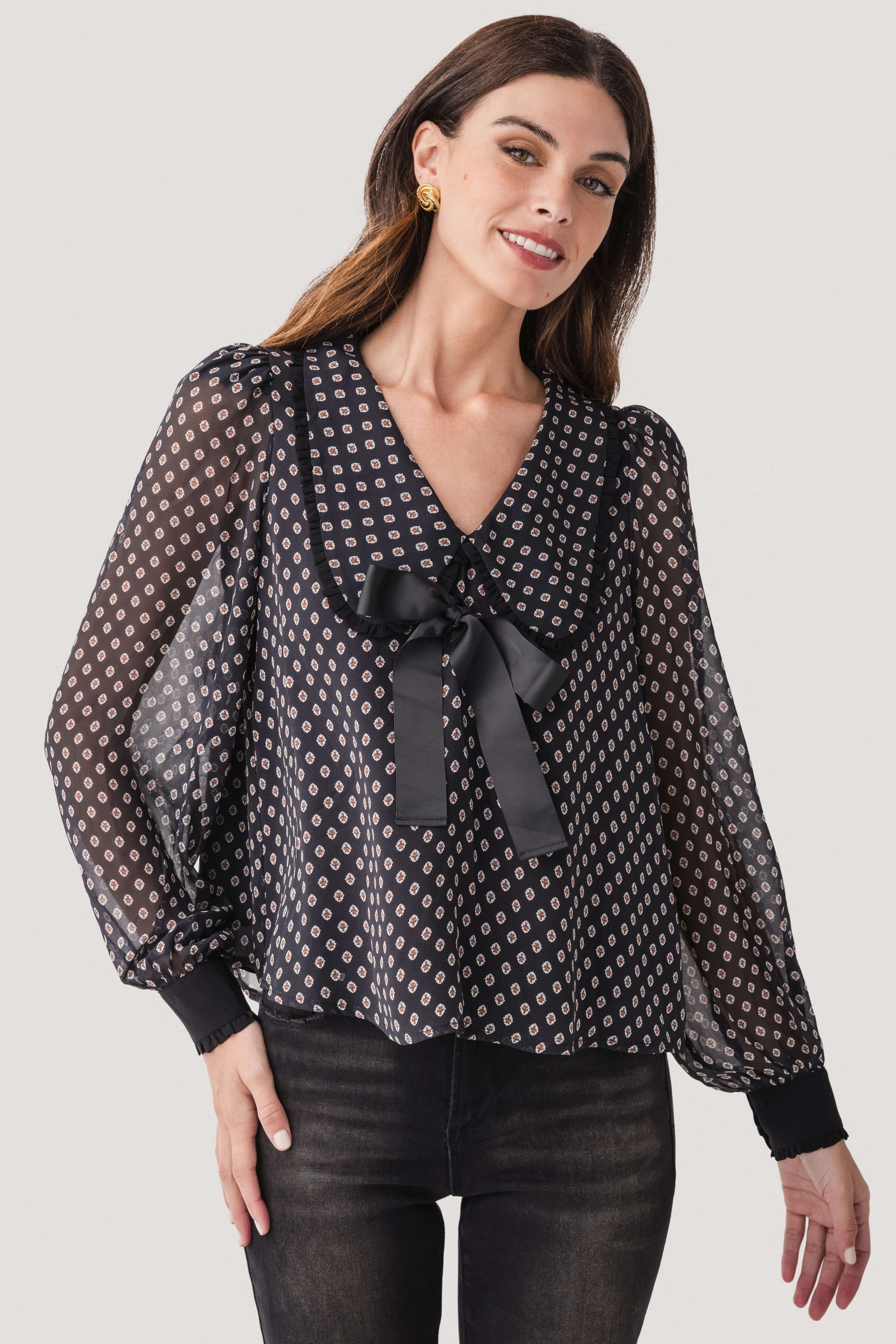 Fate Tie Front Chiffon Printed Top