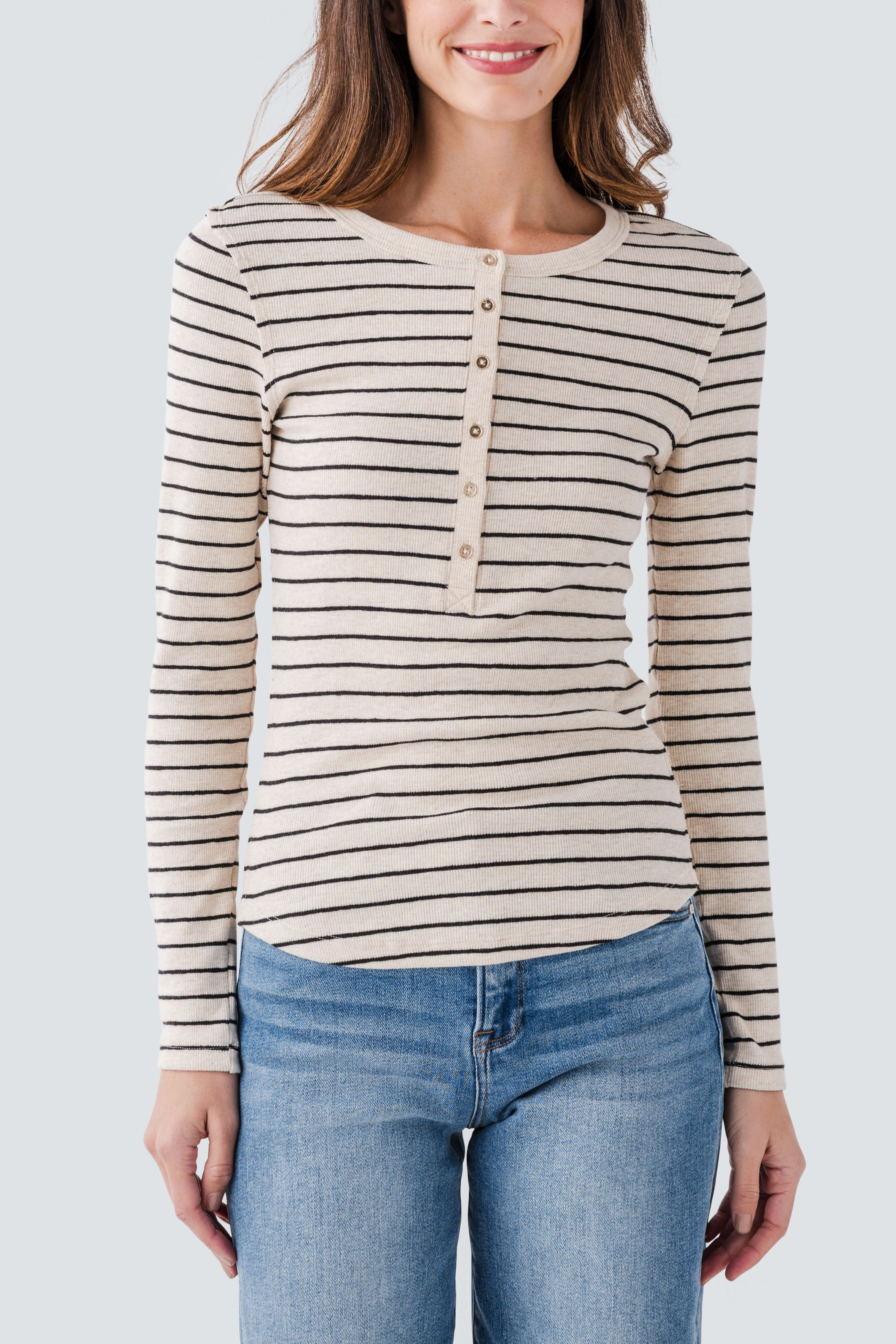 Z Supply Eve Stripe Henley Long Sleeve