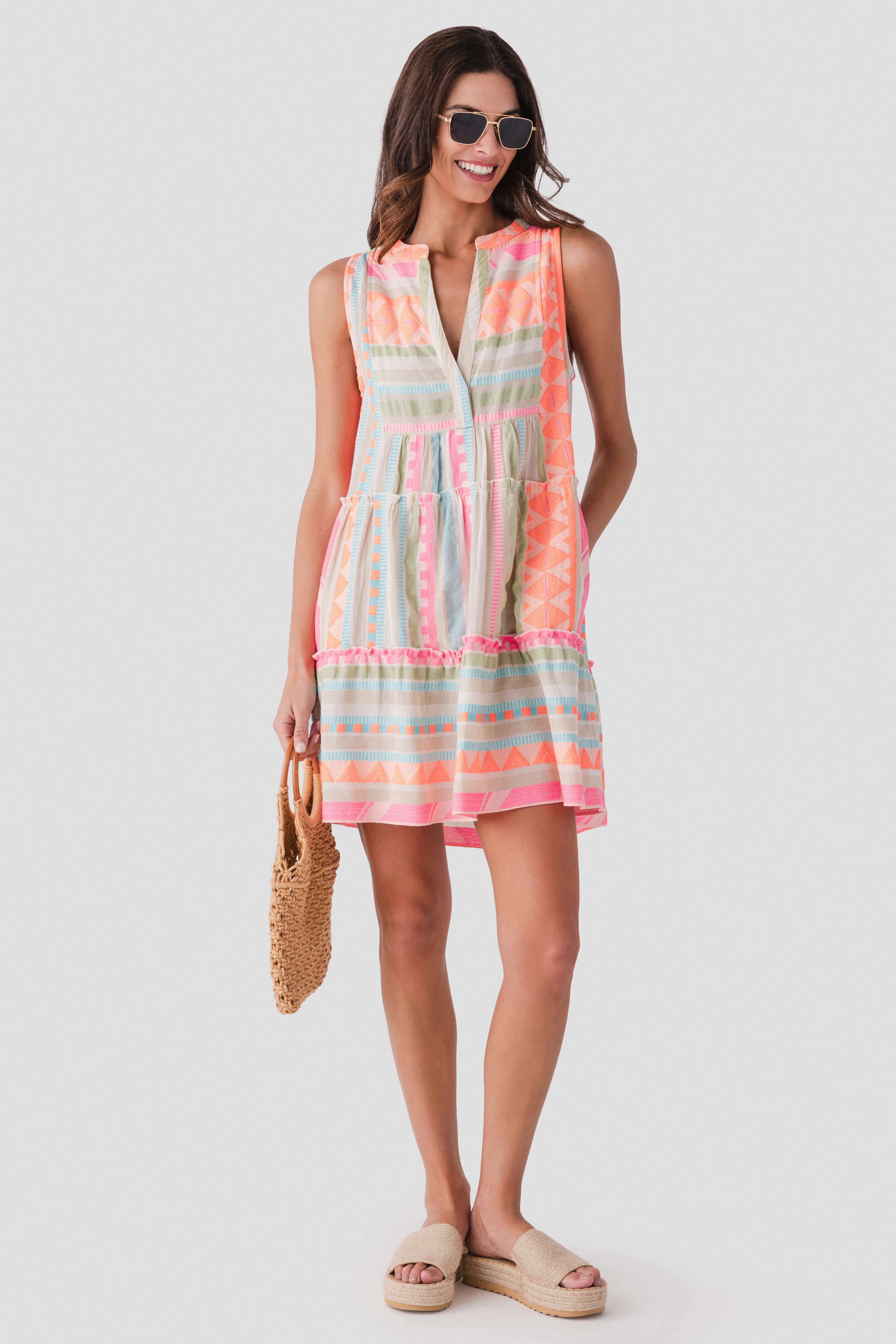 Elan Neon Embroidered Mini Dress – Social Threads