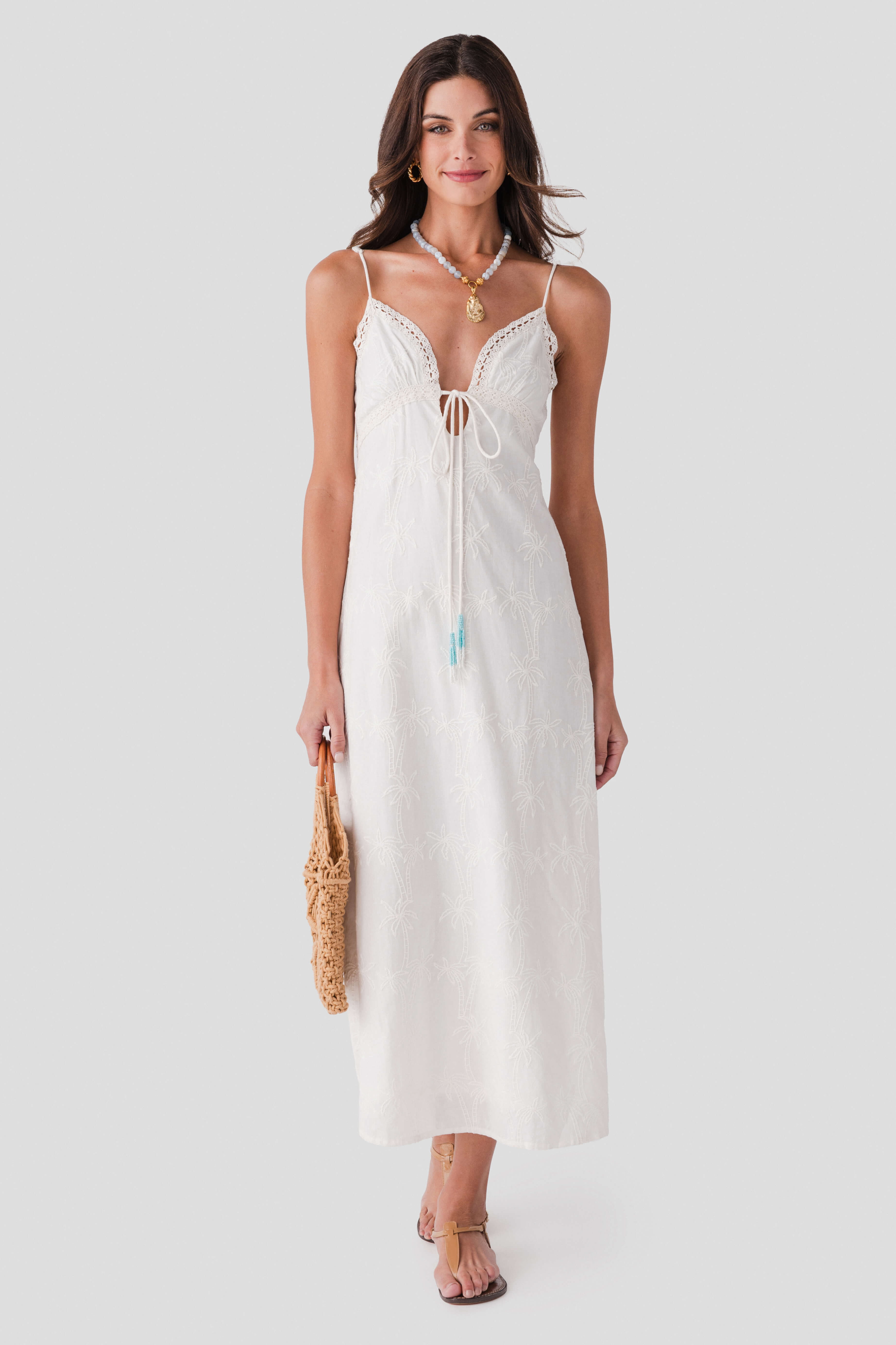 Surf Gypsy Palm Eyelet Maxi Dress Small / White