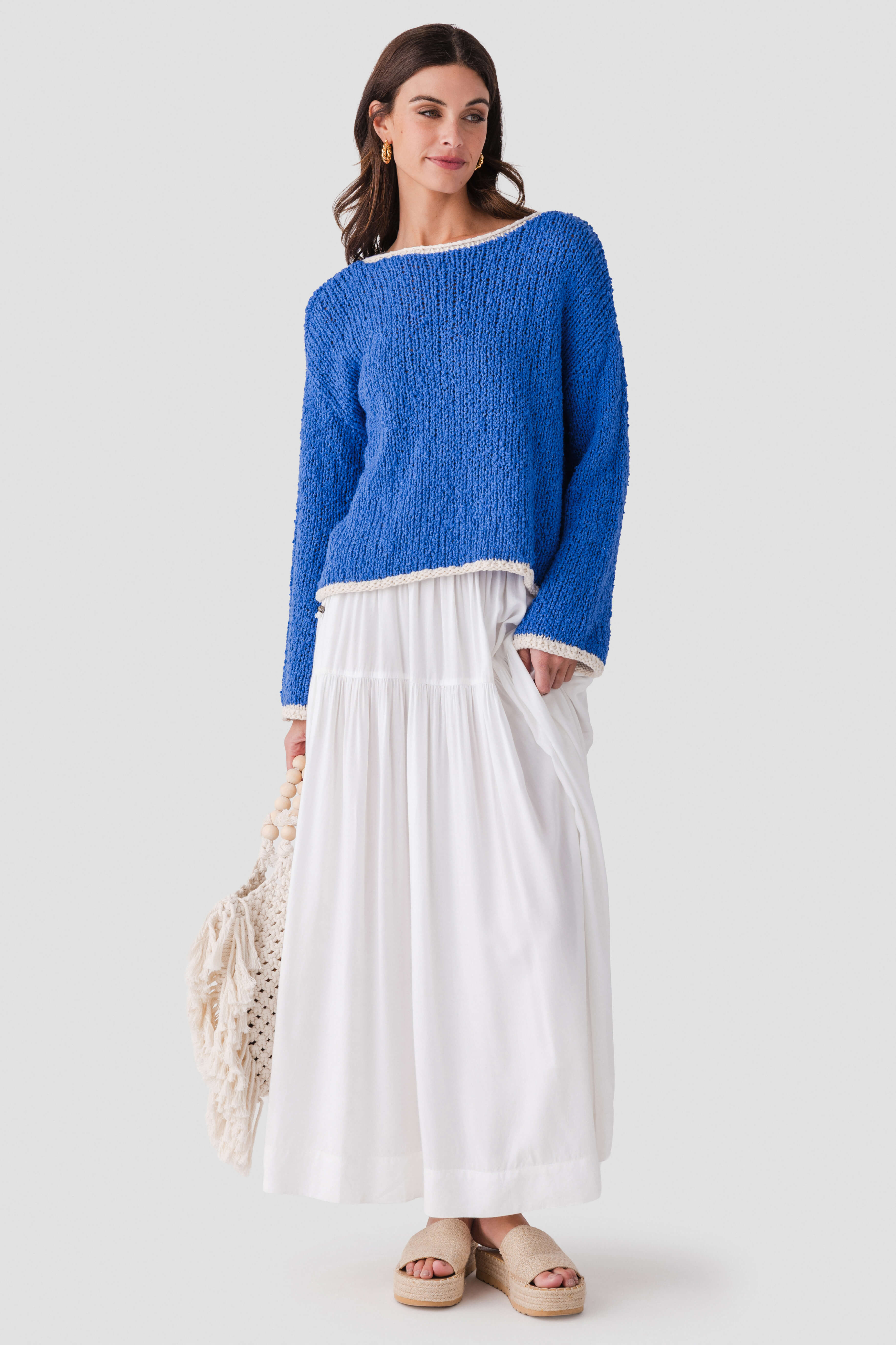 elan smocked maxi dress Elan Smocked Waist Maxi Skirt White / Large