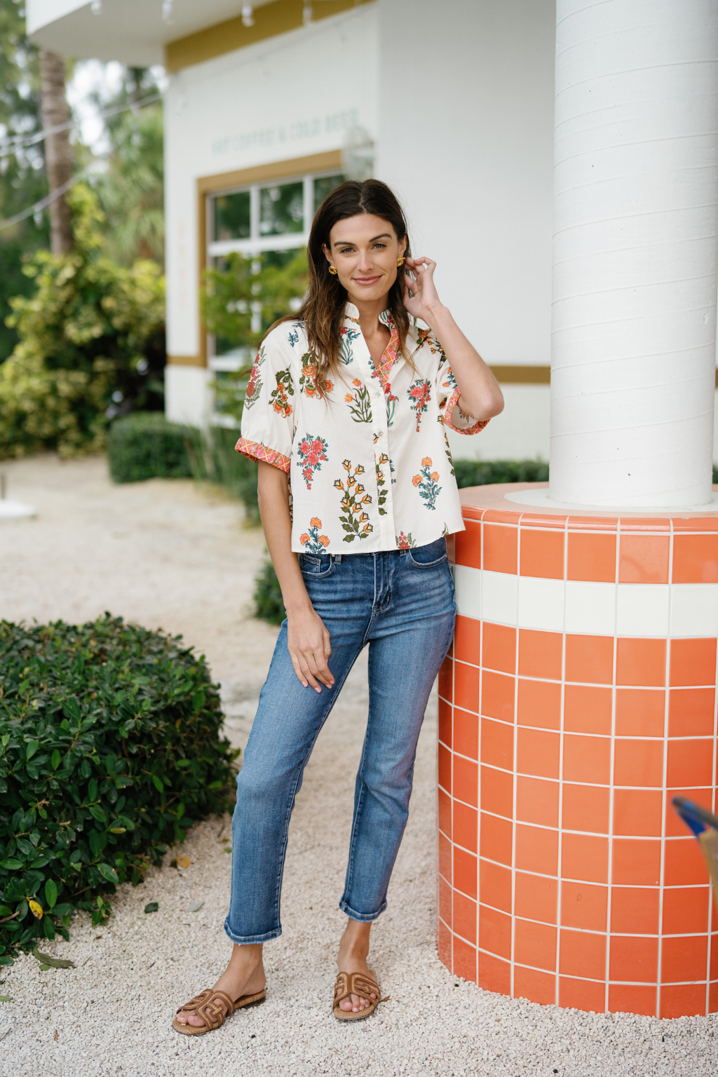 THML Floral Split Hem Top