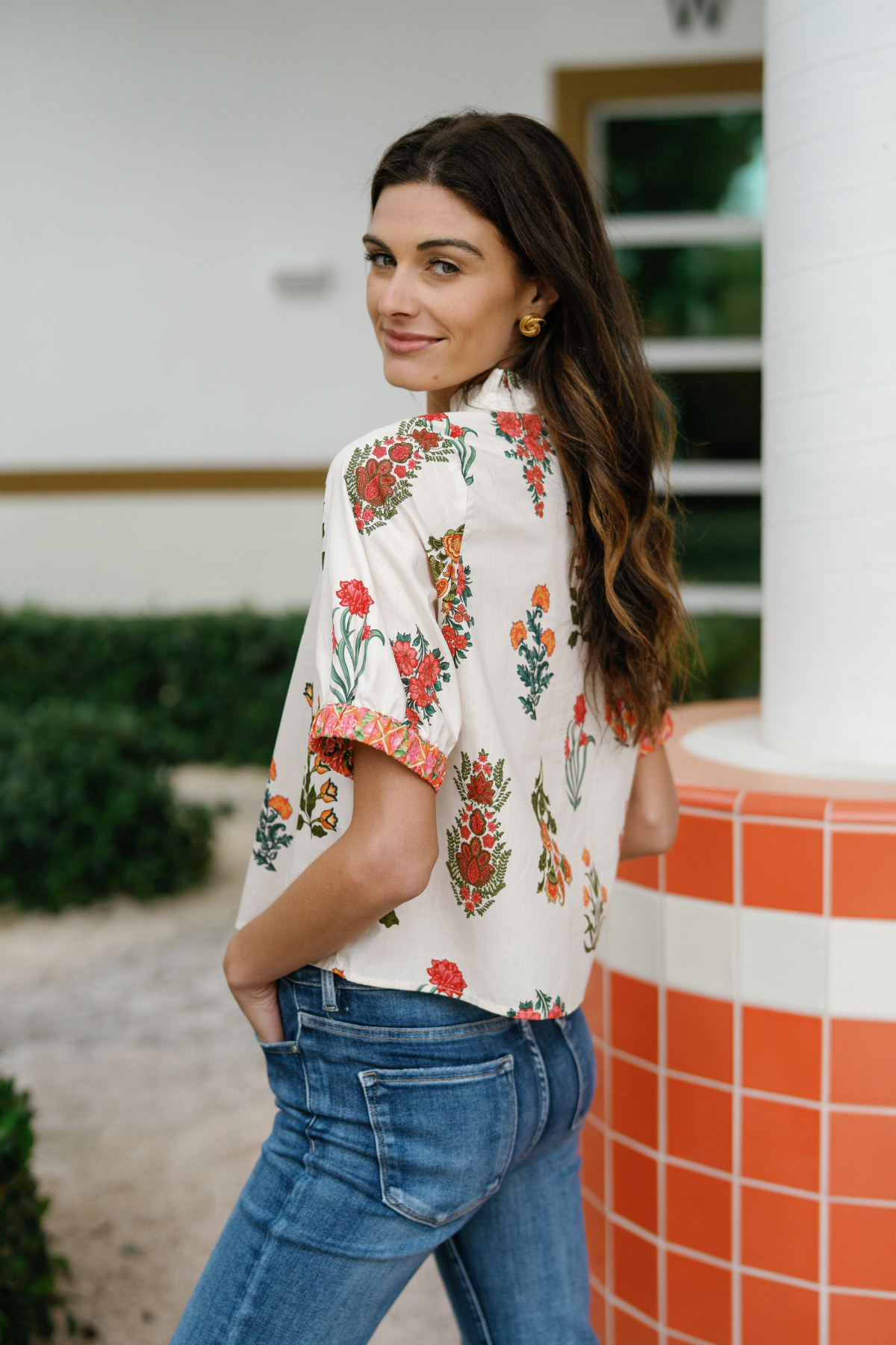 THML Floral Split Hem Top