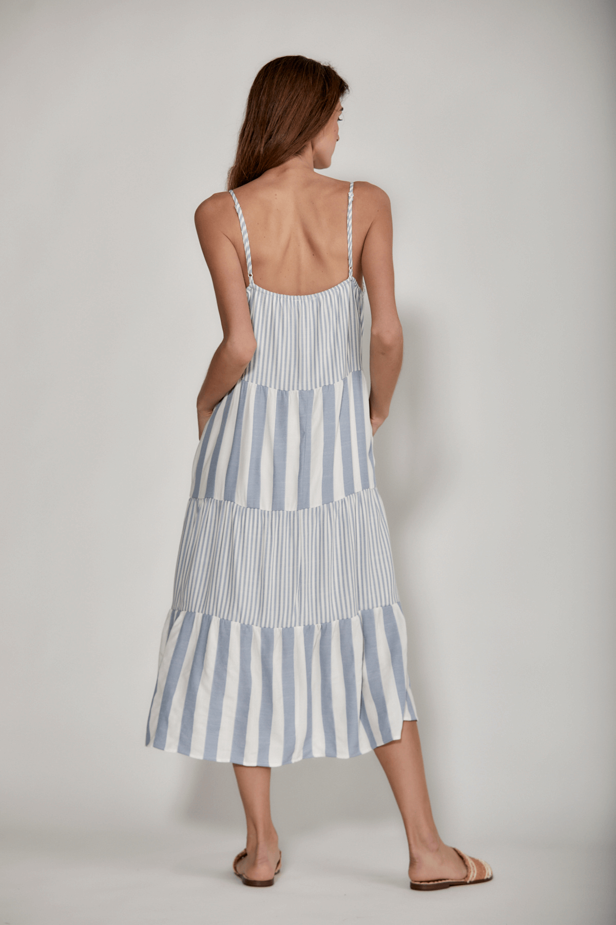 Wishlist Tiered Multi Stripe Midi Dress
