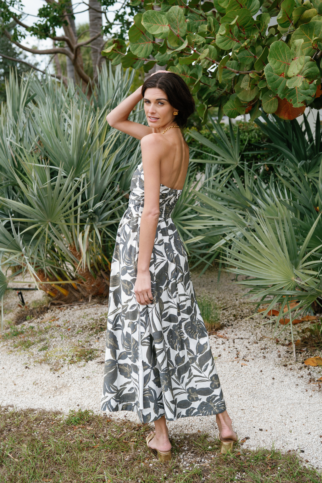 dress forum Tube Top Midi Dress Subtle cowl neckline Dress Forum Floral Tiered Midi