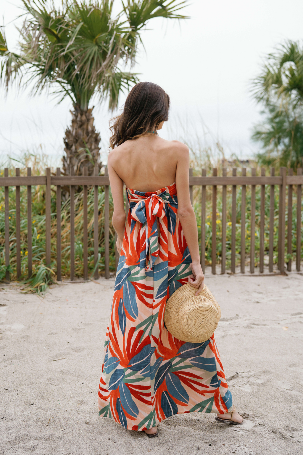 Dress Forum Palm Print Strapless Maxi Dress