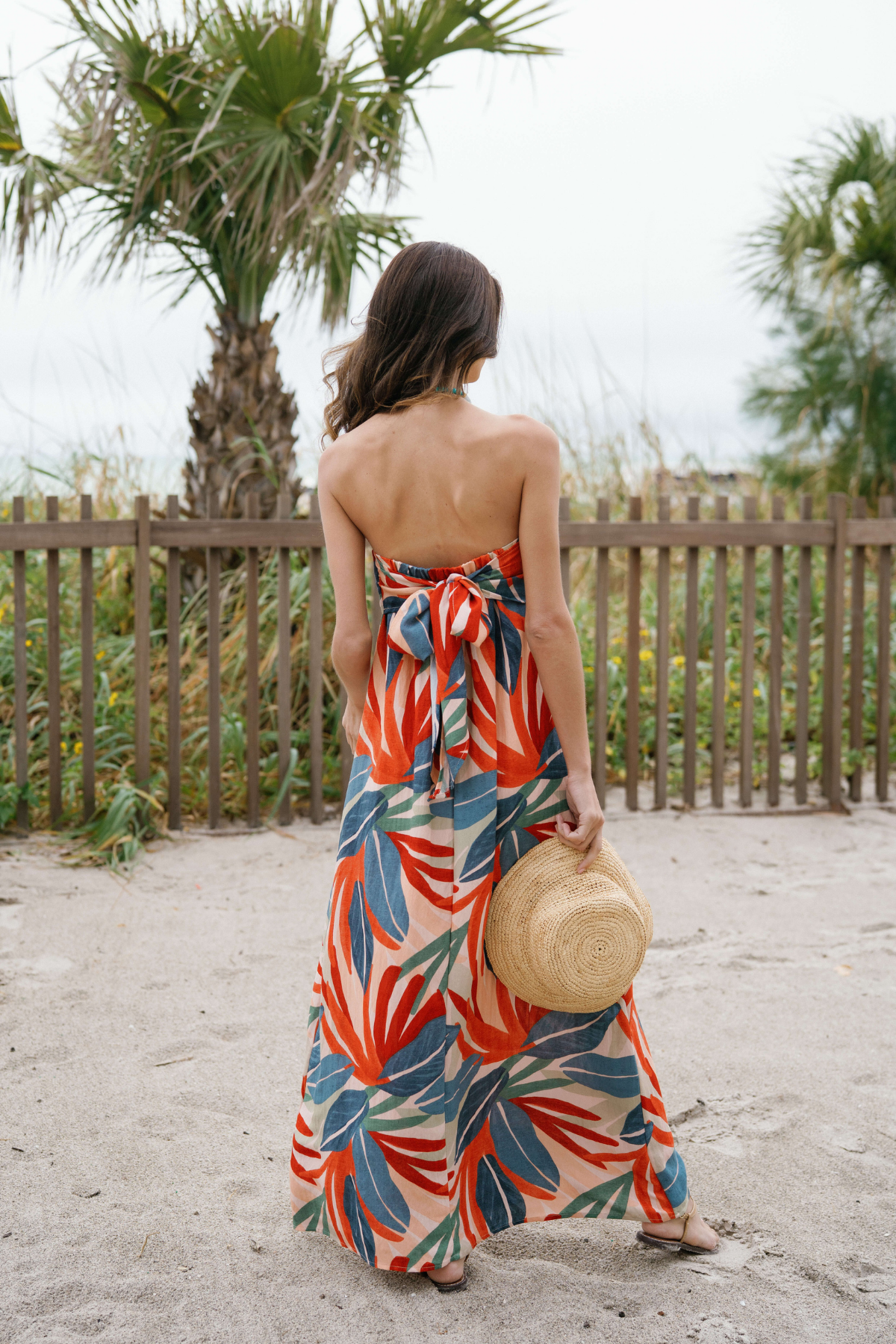 Dress Forum Palm Print Strapless Maxi Dress