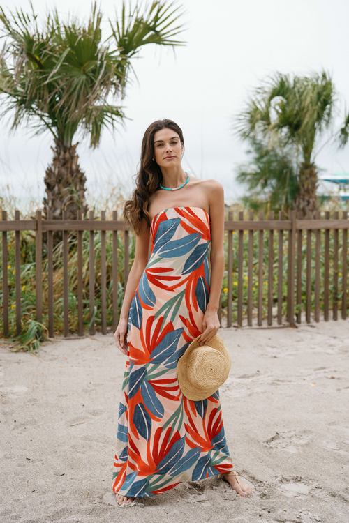 Dress Forum Palm Print Strapless Maxi Dress Sun Orange Palm / Medium Dress Forum Palm Print Strapless Maxi Dress Sun Orange Palm / Medium