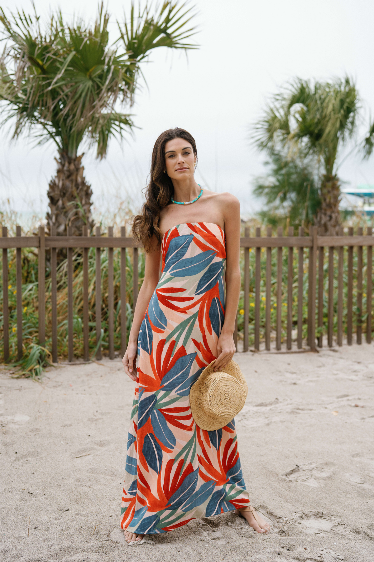 Dress Forum Palm Print Strapless Maxi Dress