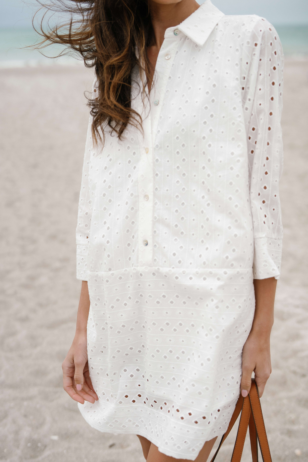 Pinch Eyelet Long Sleeve Dress