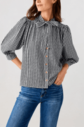 THML Gingham Tie Neck Blouse