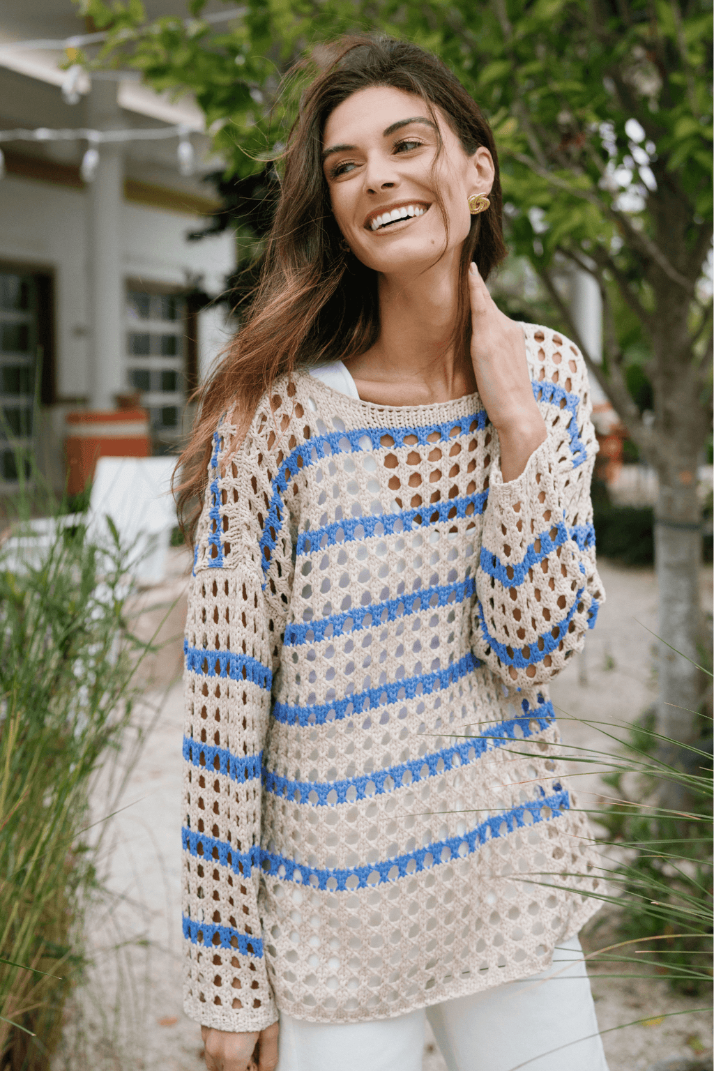 Fate Boat Neck Striped Knit Sweater