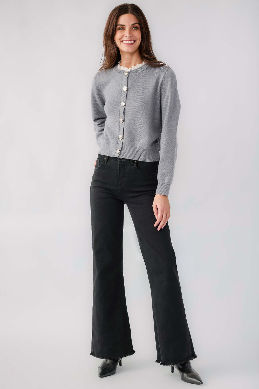 Risen Elliot High Rise Raw Hem Wideleg Jeans
