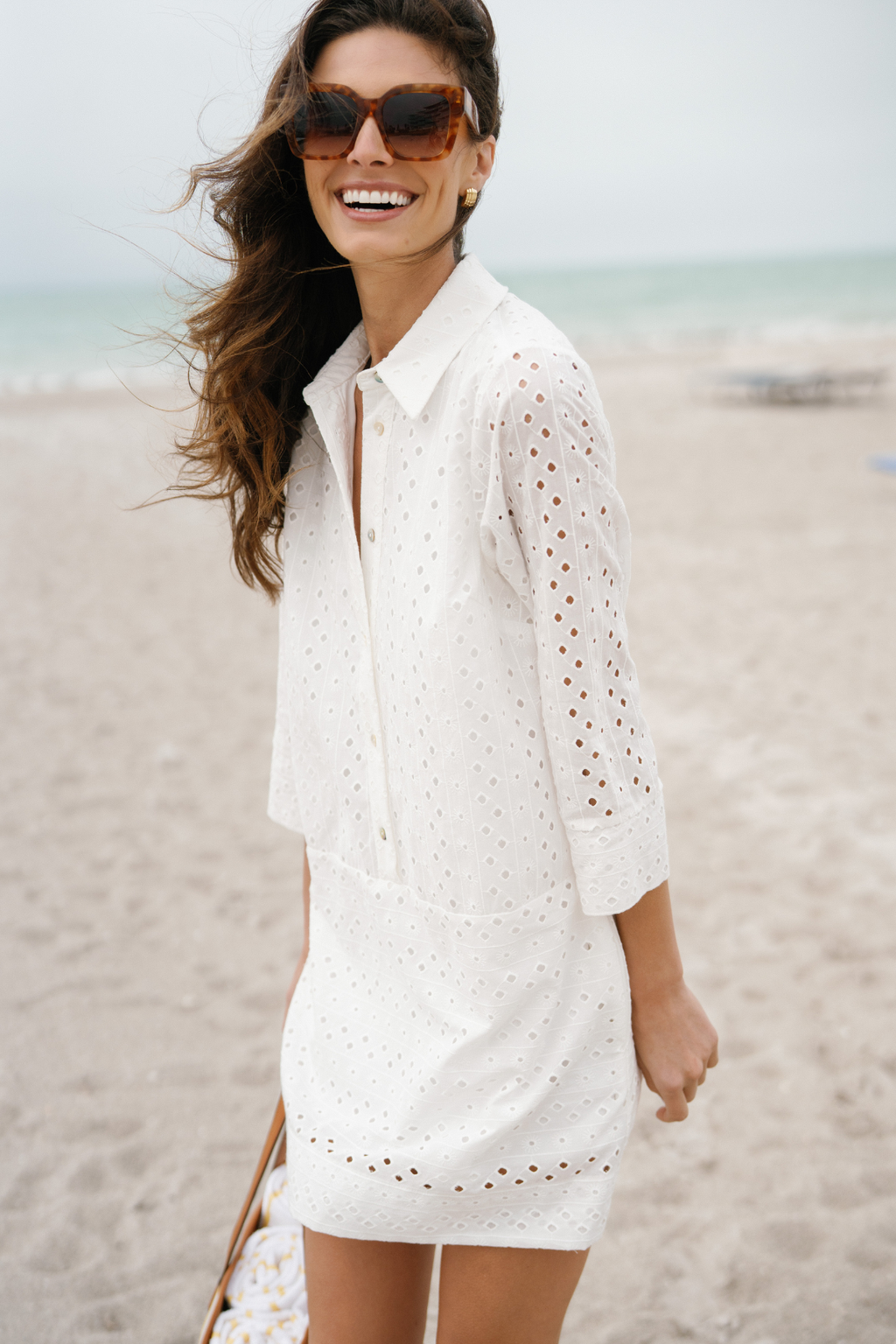 Pinch Eyelet Long Sleeve Dress