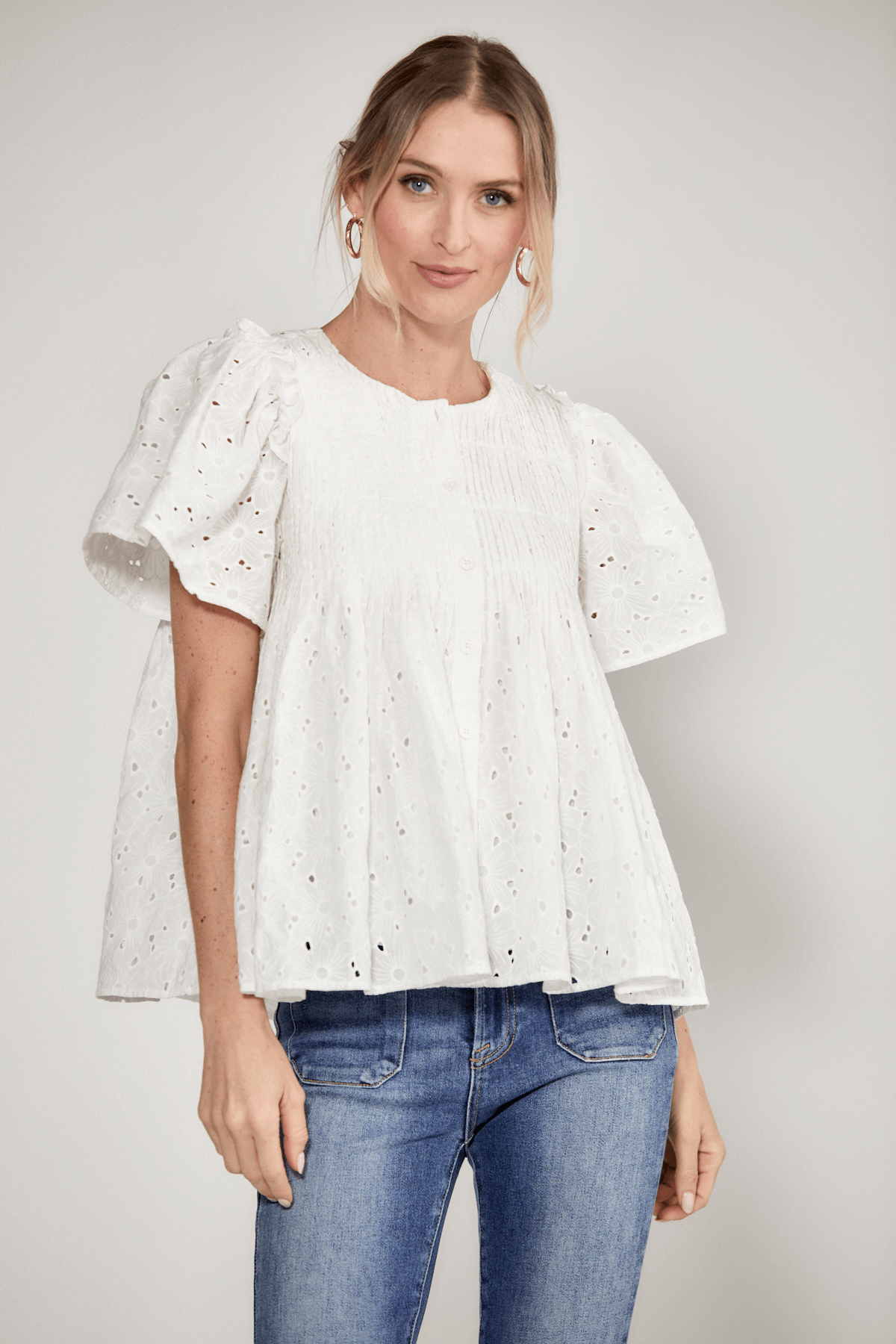 English Factory Pleated Eyelet Top