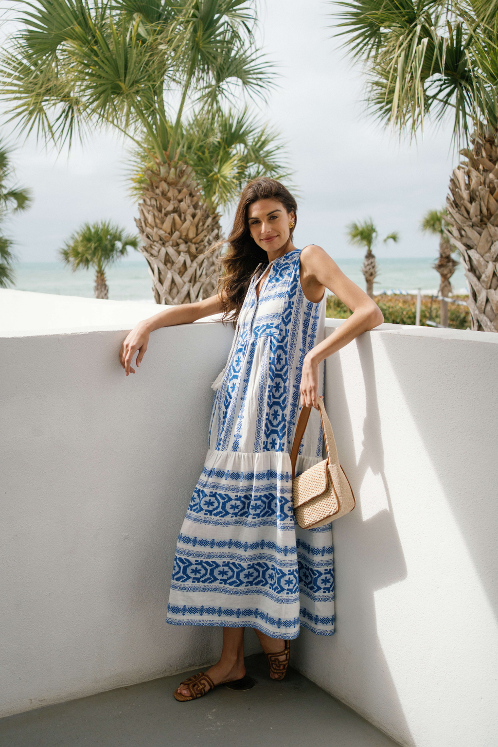 Elan Embroidered Tiered Maxi Dress
