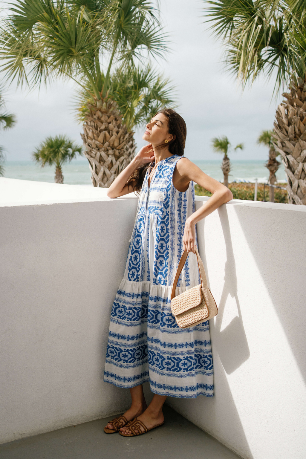 Elan Embroidered Tiered Maxi Dress