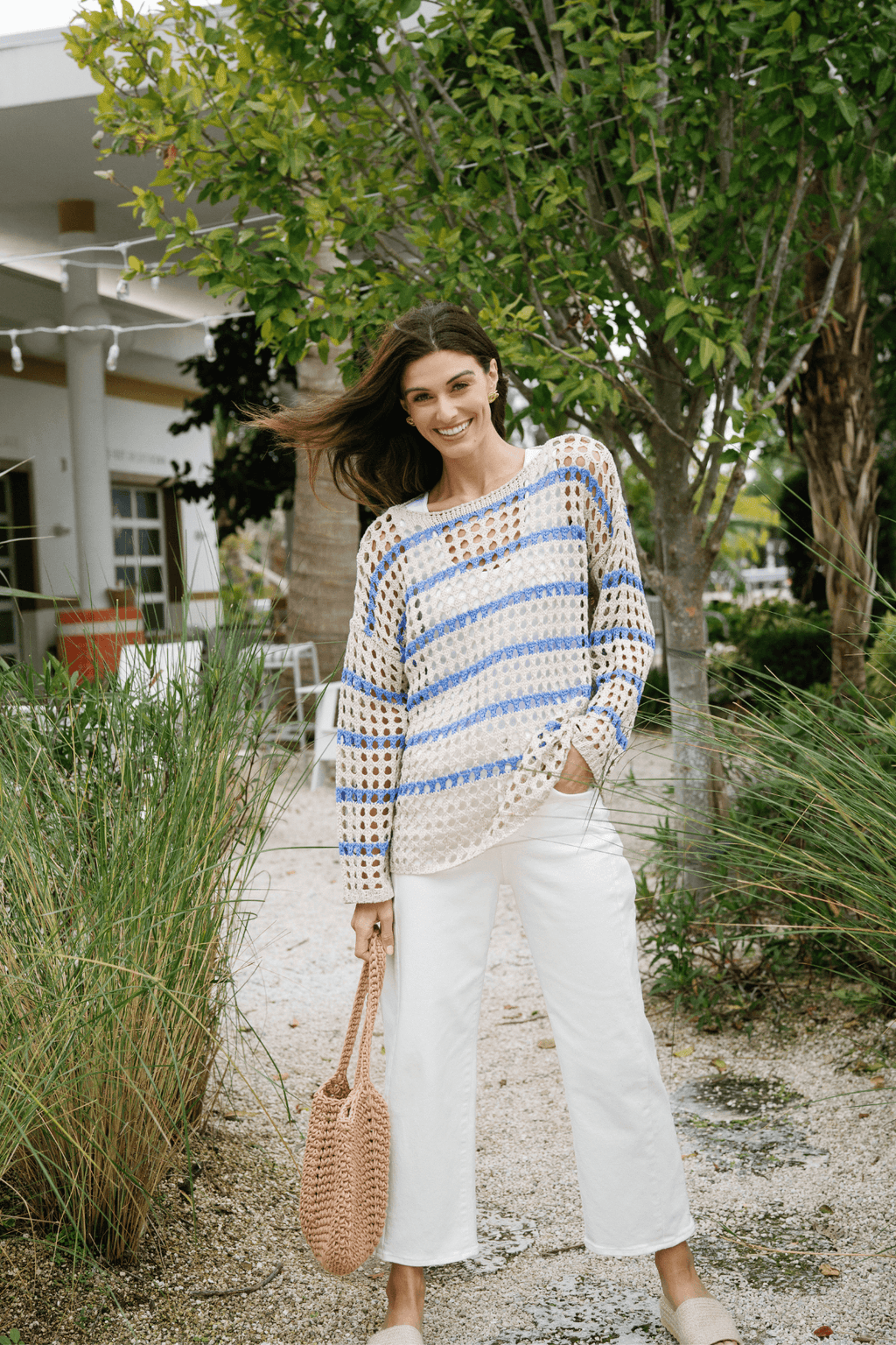Fate Boat Neck Striped Knit Sweater
