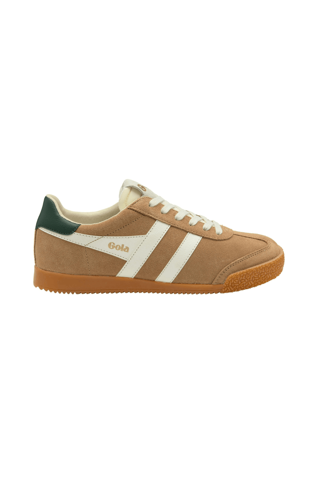 Gola Elan sneakers in brown suede with off-white stripes and green heel tab