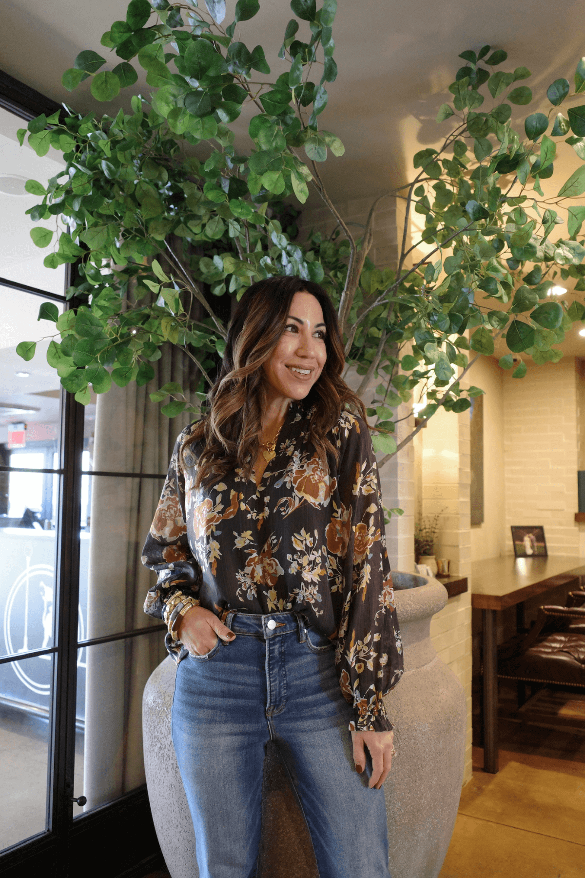 THML Floral Splitneck L/S Top