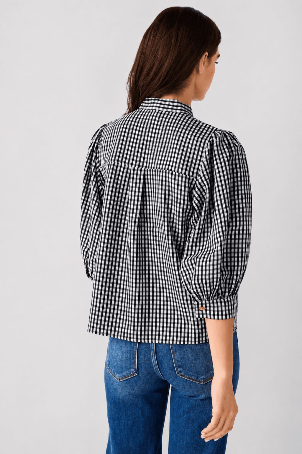 THML Gingham Tie Neck Blouse