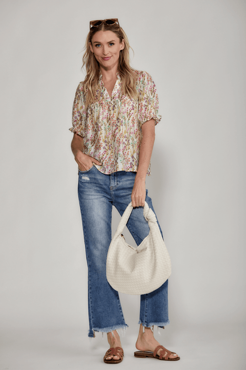 THML Splitneck Puff Sleeve Floral Top
