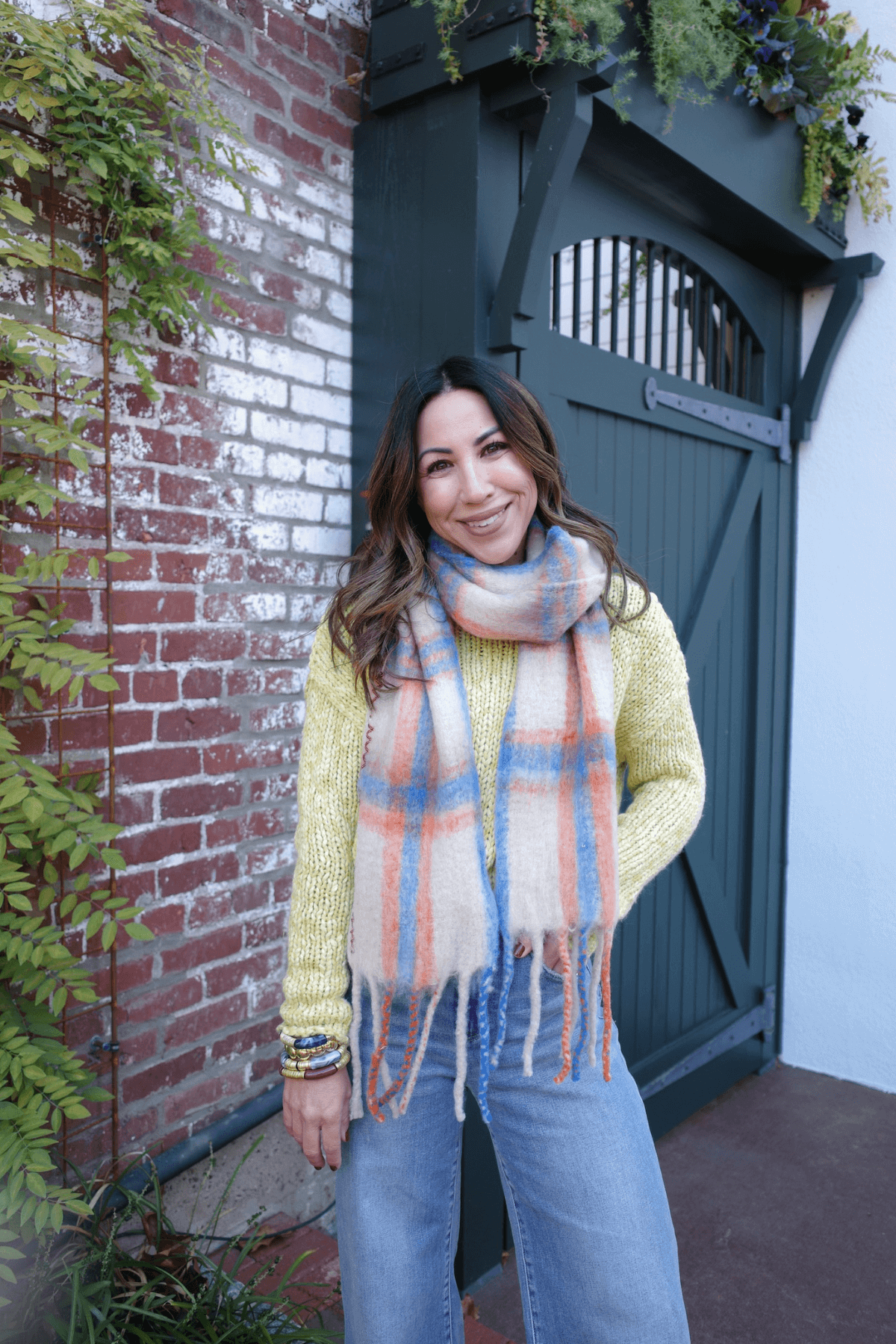 Free People Highland Plaid Skinny Scarf