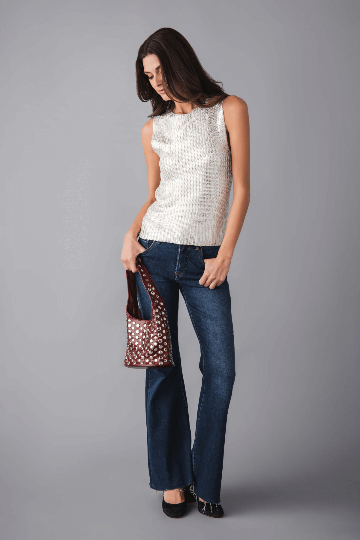 Elan Lurex Knit Sleeveless Top