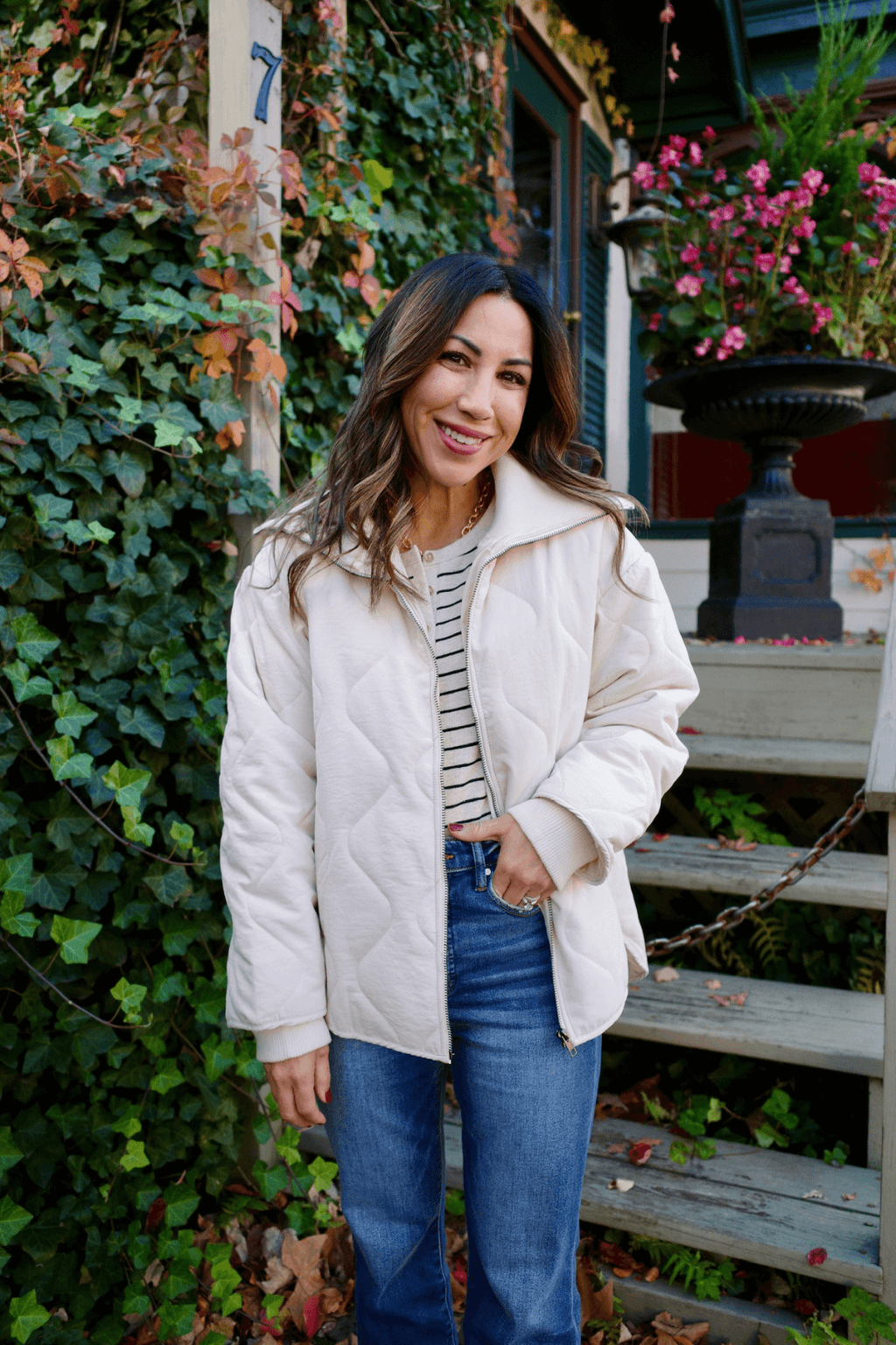 Hem & Thread Quilted Jacket w/ Rib Collar & Cuff