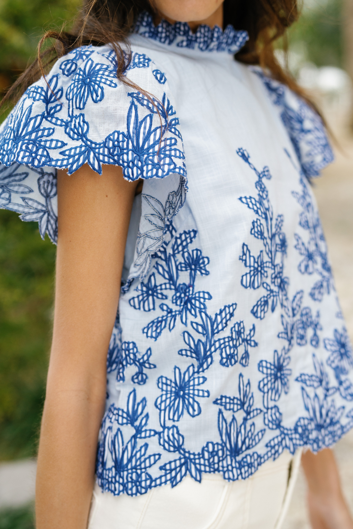 Fate Embroidered Ruffle Sleeve Top