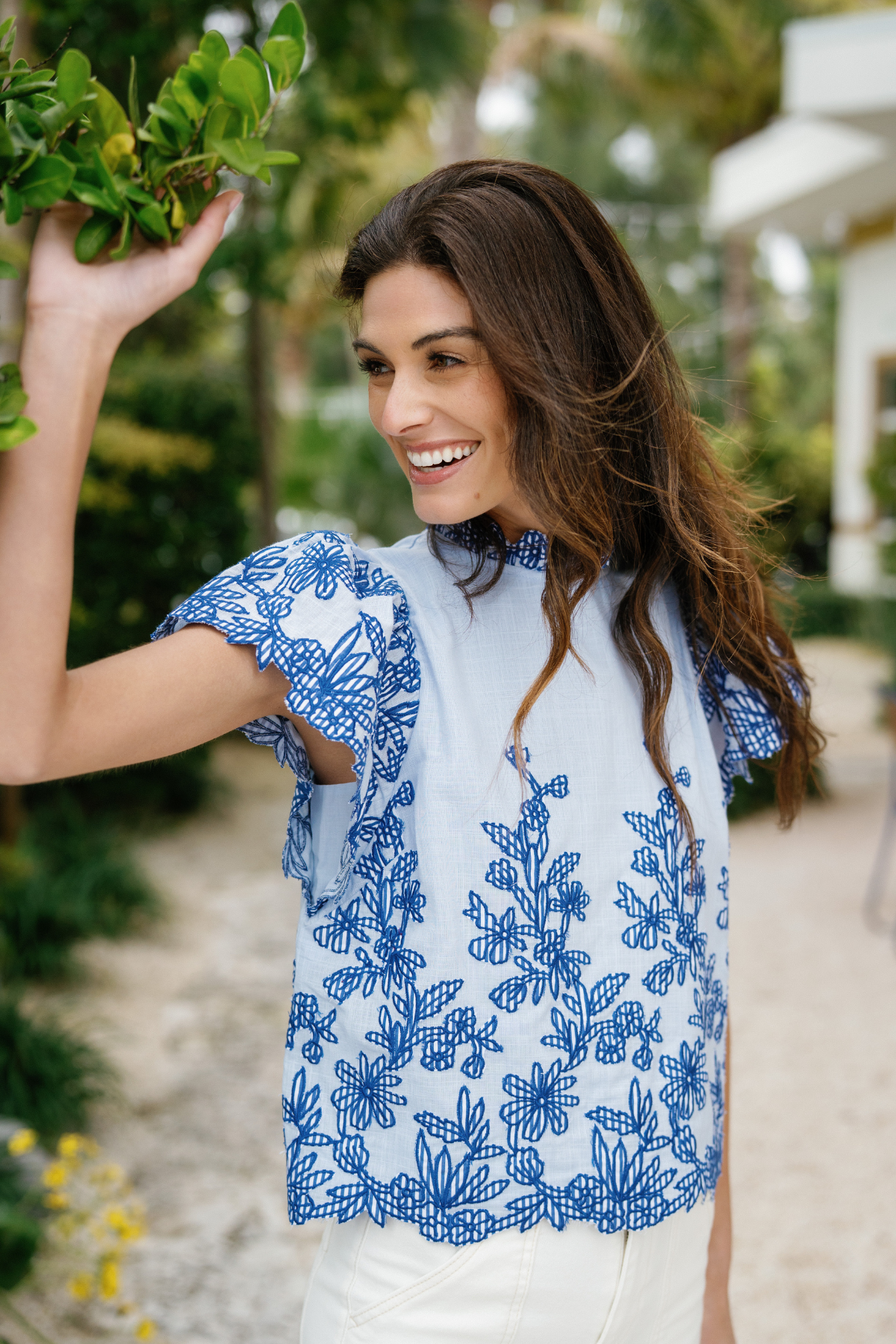 Fate Embroidered Ruffle Sleeve Top