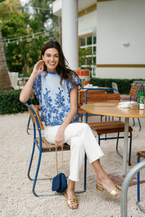 Fate Embroidered Ruffle Sleeve Top