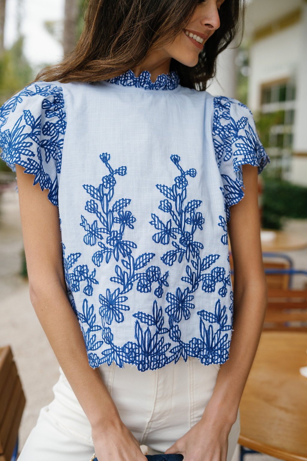 Fate Embroidered Ruffle Sleeve Top