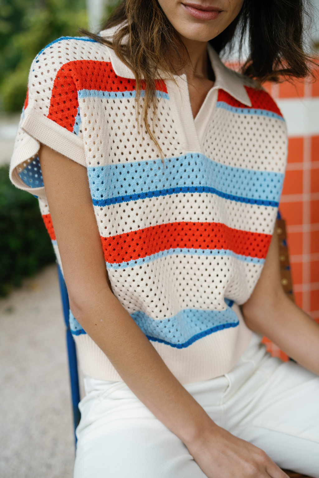 THML Coastal Stripe Knit Polo Top