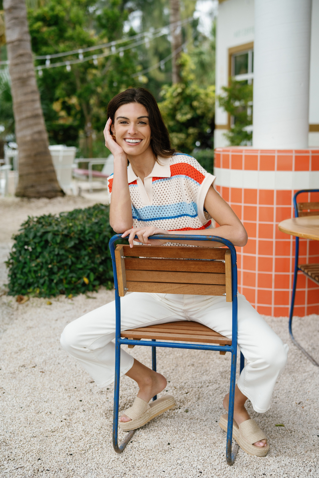 THML Coastal Stripe Knit Polo Top