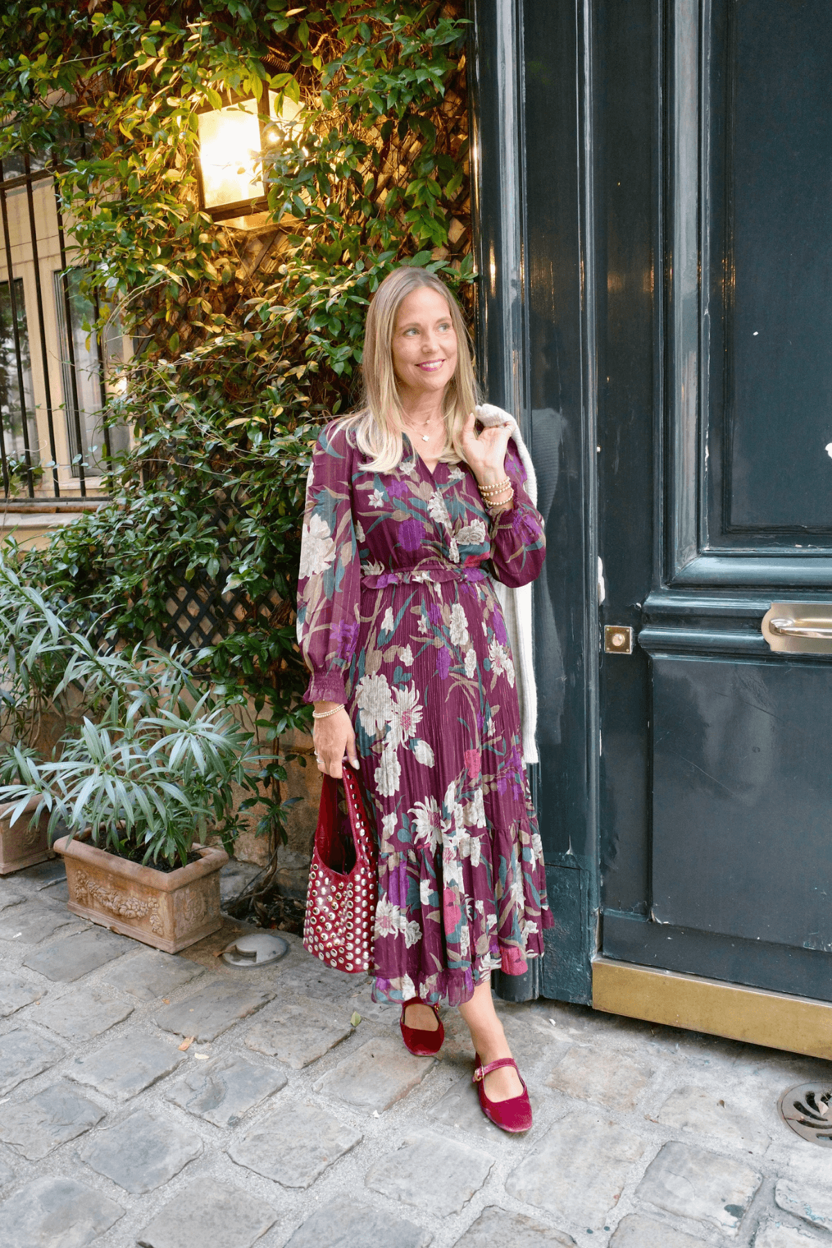 Current Air Floral Surplice Pleated Maxi Dress