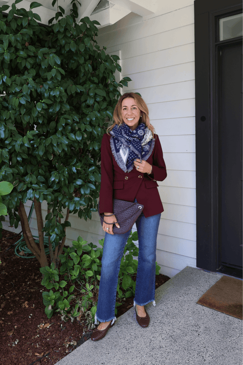 Medium-blue high-rise straight crop jeans, ankle length with front pockets