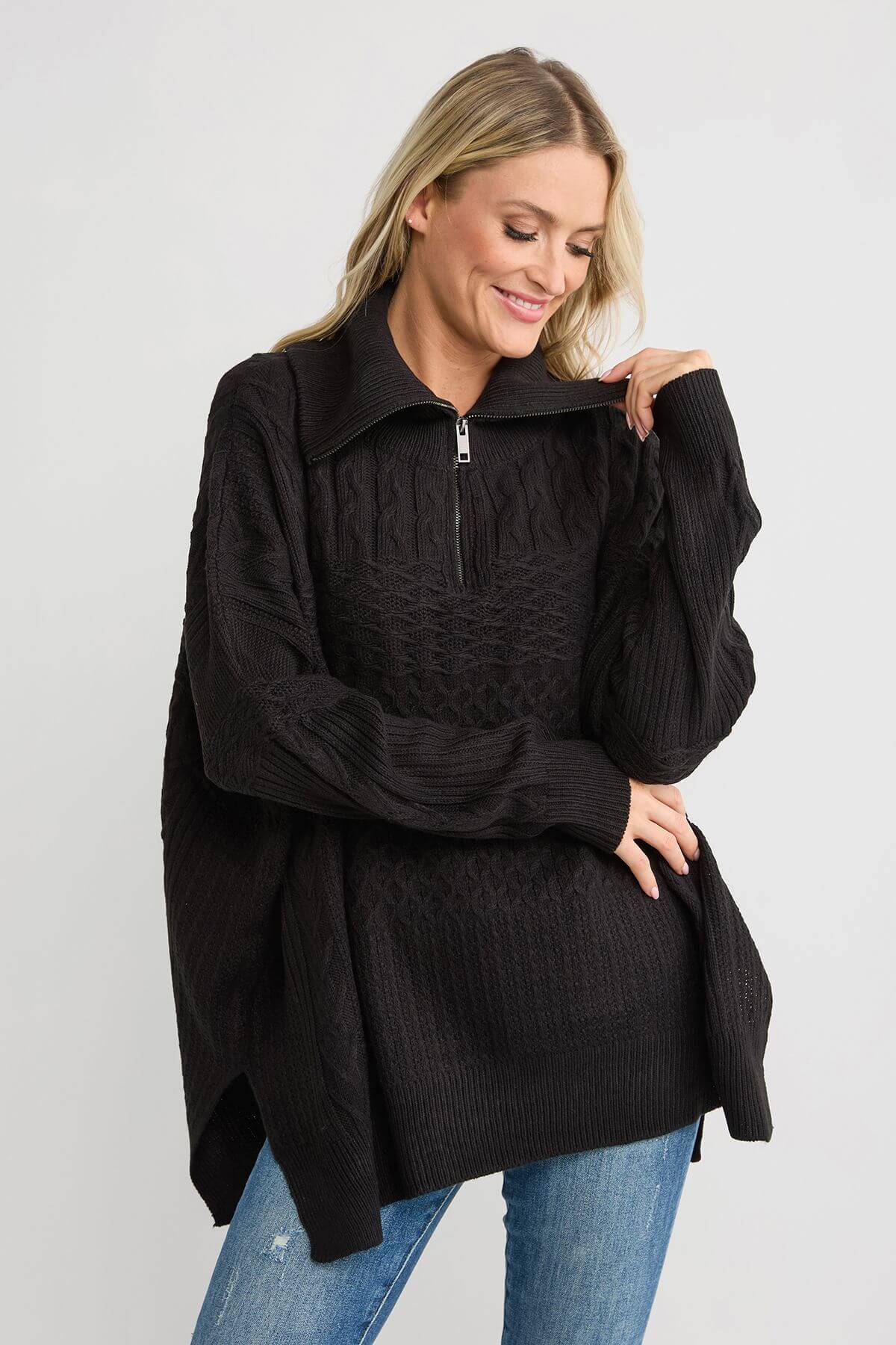RD Style Persephone Long Sleeve Troyer Neck Poncho