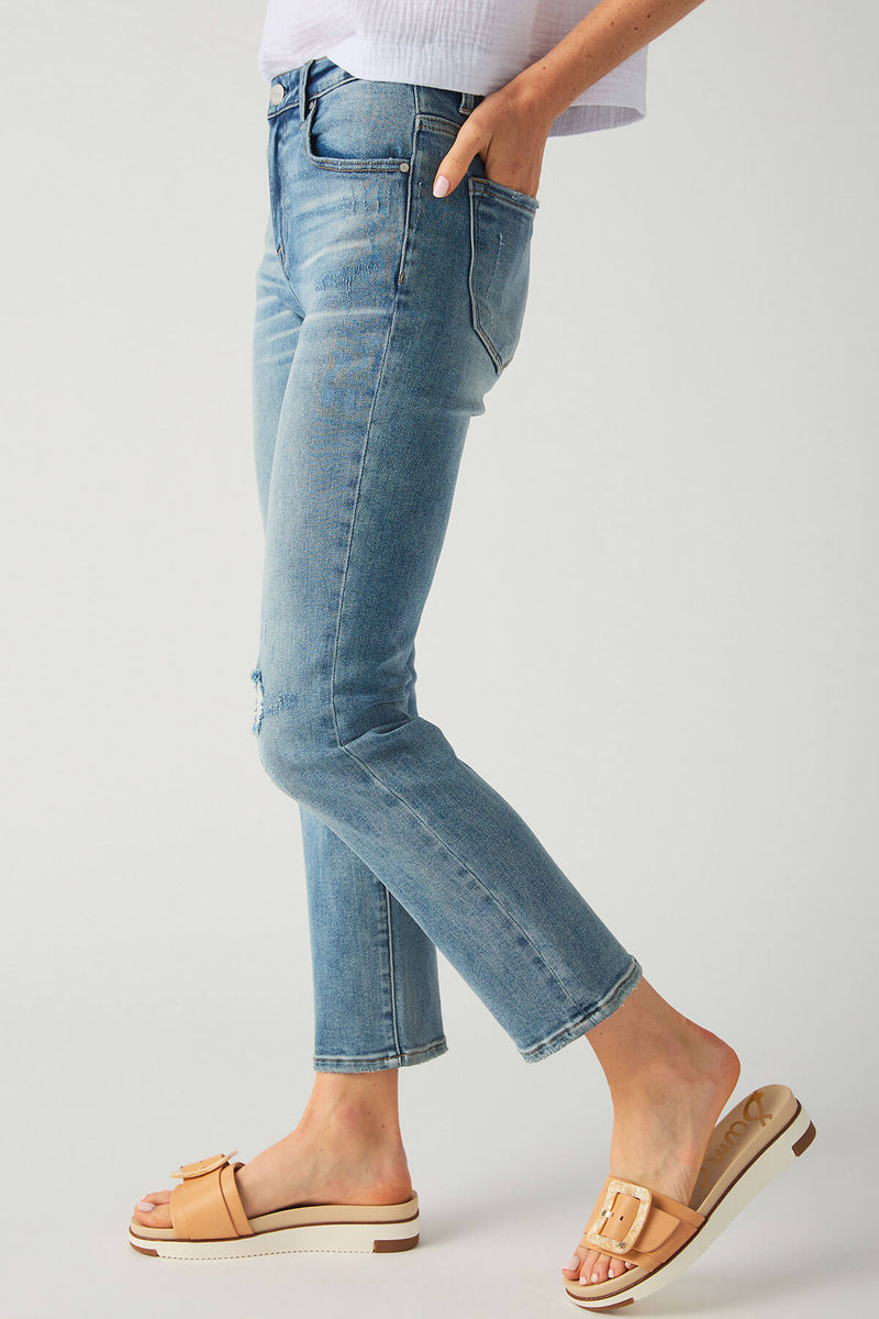 Risen Mid-Rise Slim Straight Jeans