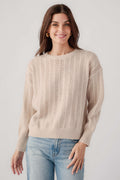 Oyster chevron knit crewneck sweater with long sleeves, ribbed hem and cuffs