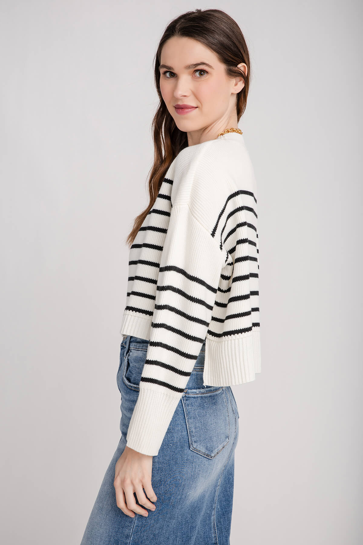 Creamon Free Stripe Crop Pullover