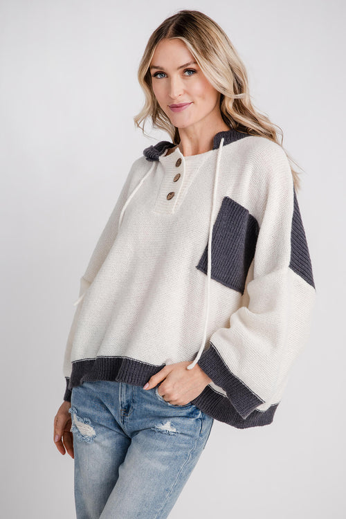 Mello. Hooded Henley Sweater