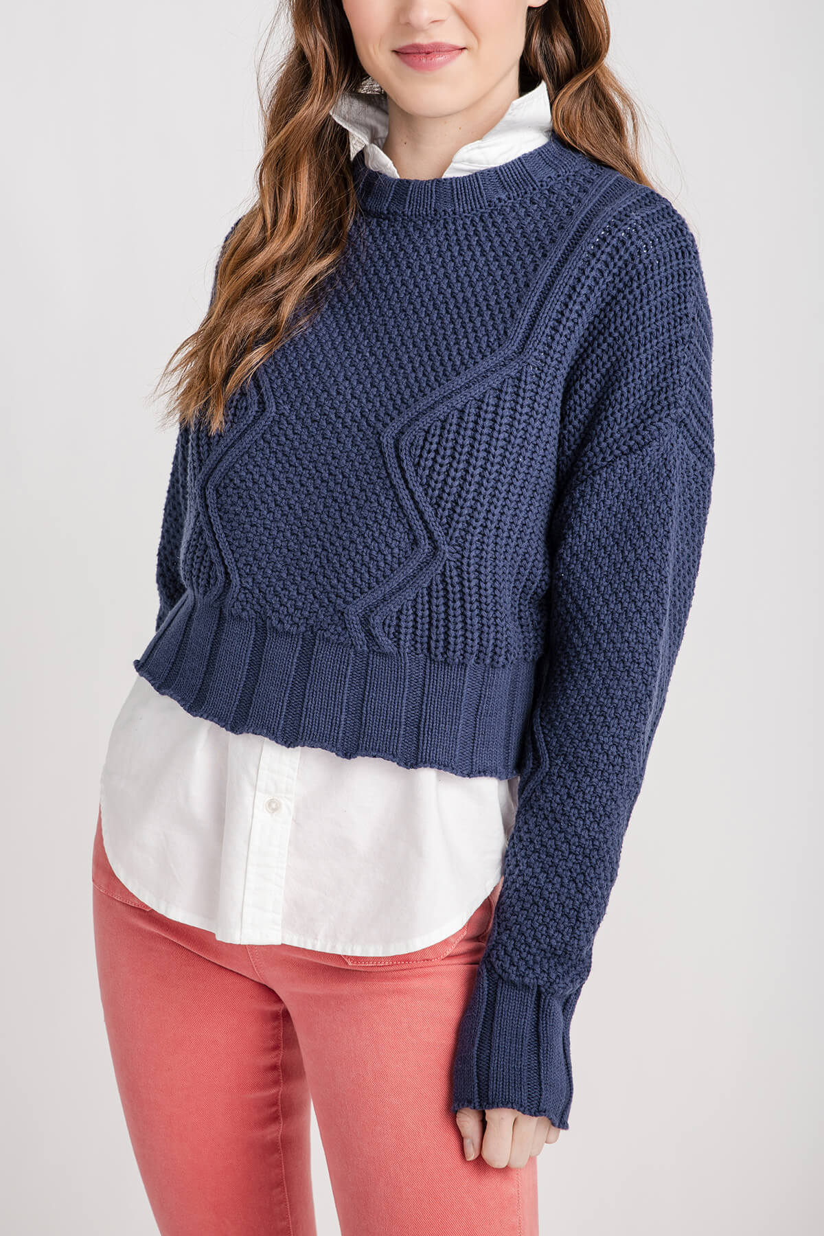 All Row Cotton Cable Sweater
