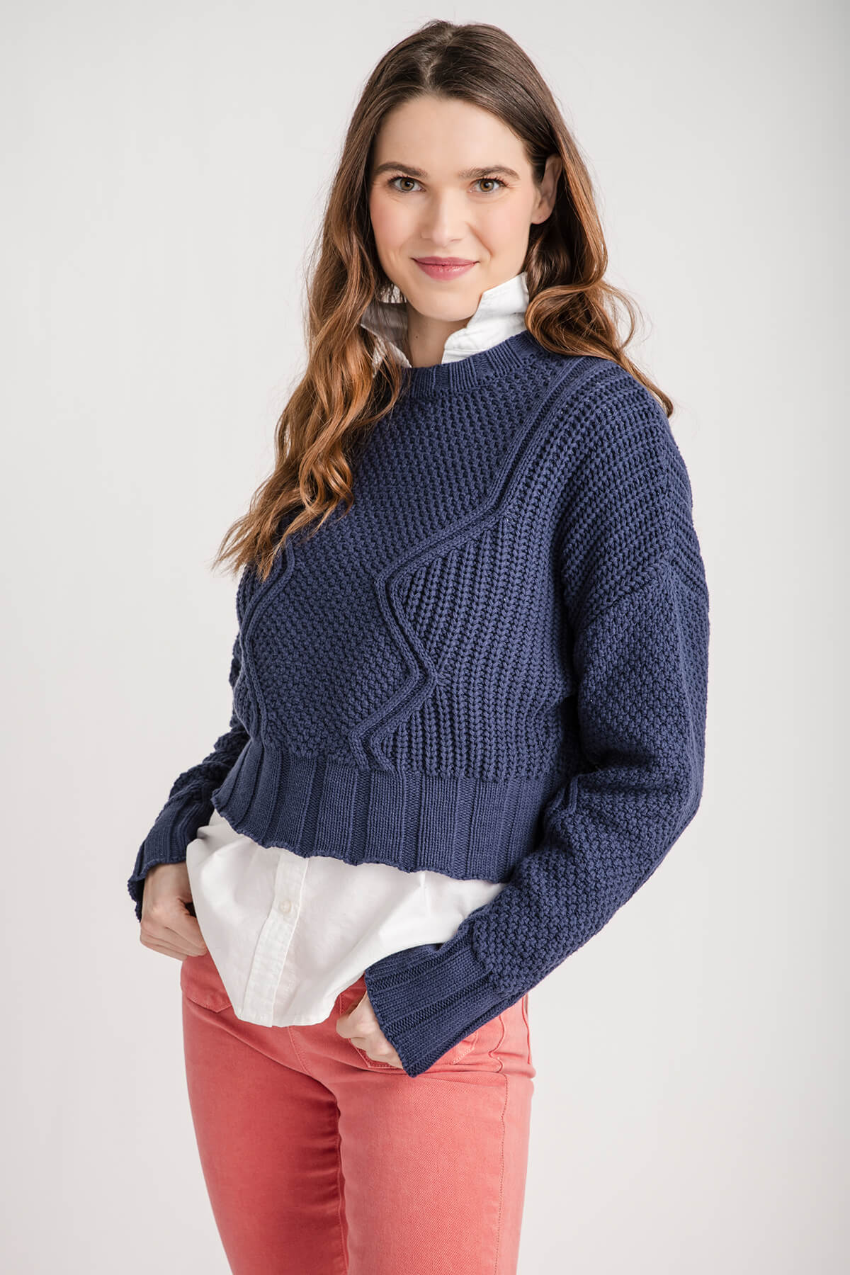 All Row Cotton Cable Sweater