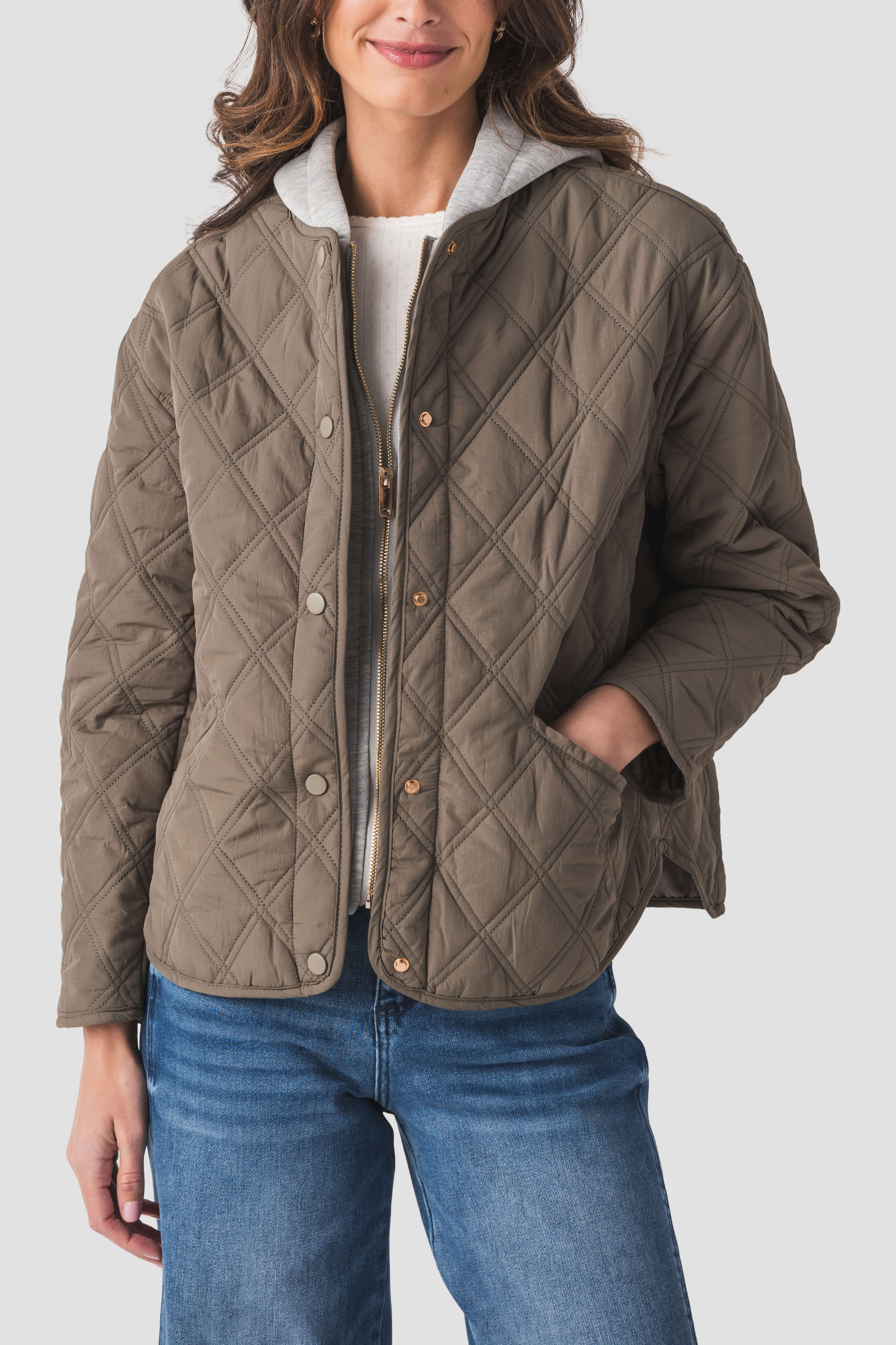 En Creme Quilted Jacket Hoodie