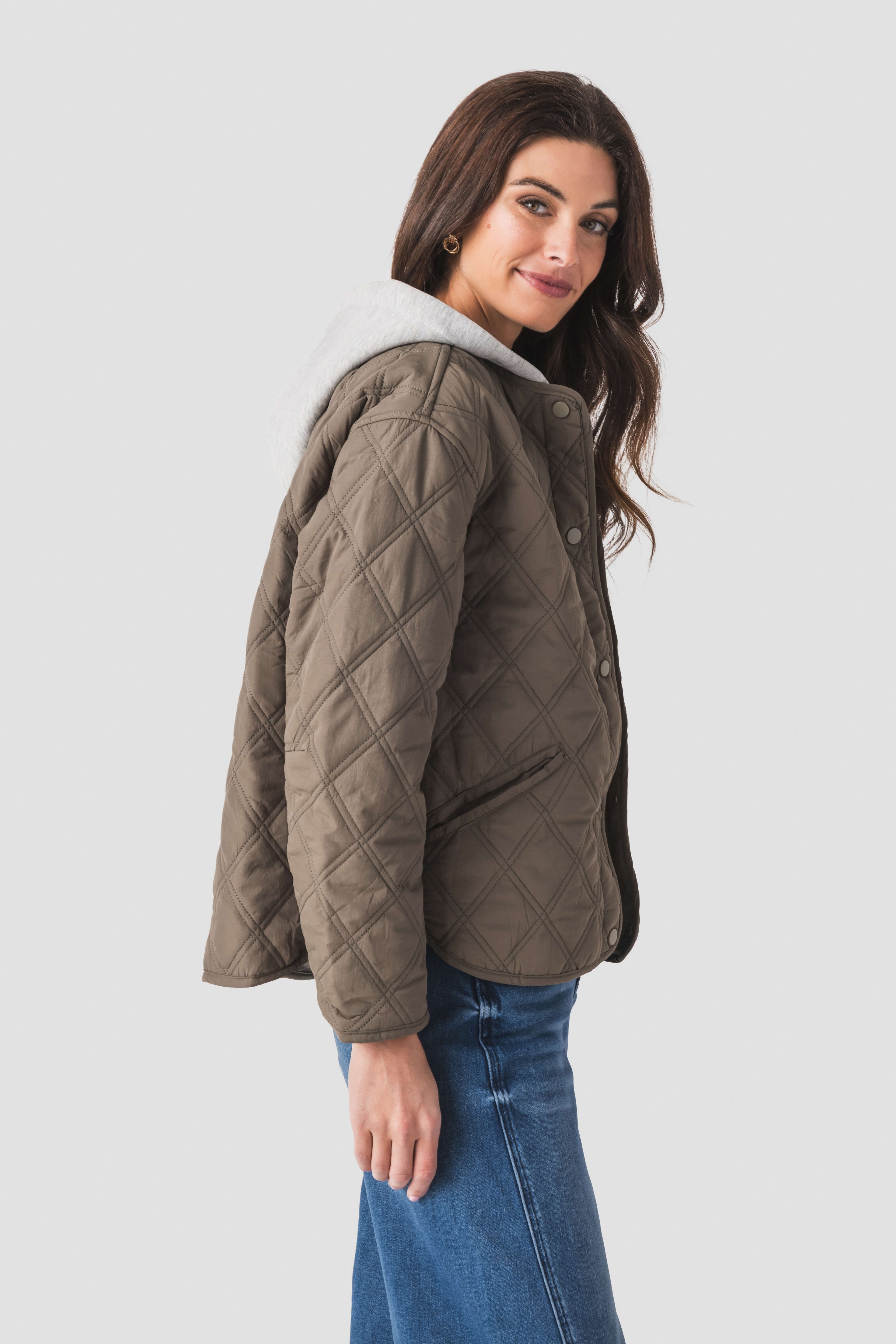 En Creme Quilted Jacket Hoodie